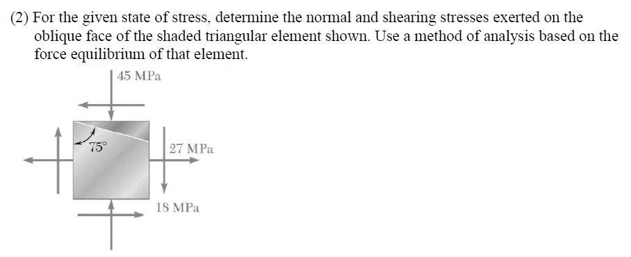 Solved (2) For The Given State Of Stress, Determine The | Chegg.com