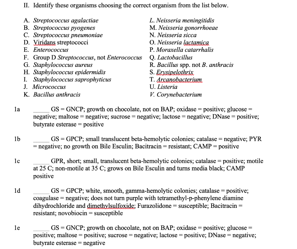 Solved Ii Identify These Organisms Choosing The Correct Chegg Com