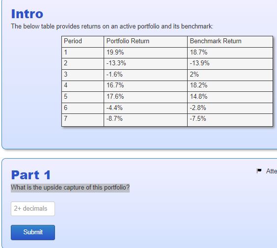 Solved IntroThe below table provides returns on an active | Chegg.com
