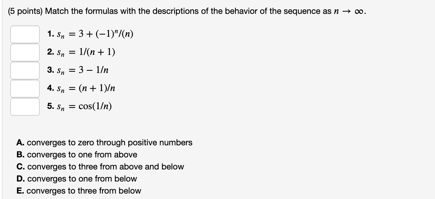 Solved (5 points) Match the formulas with the descriptions | Chegg.com