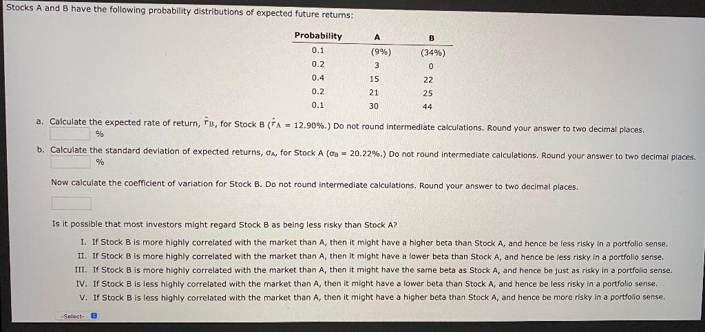 Solved Stocks A And B Have The Following Probability | Chegg.com