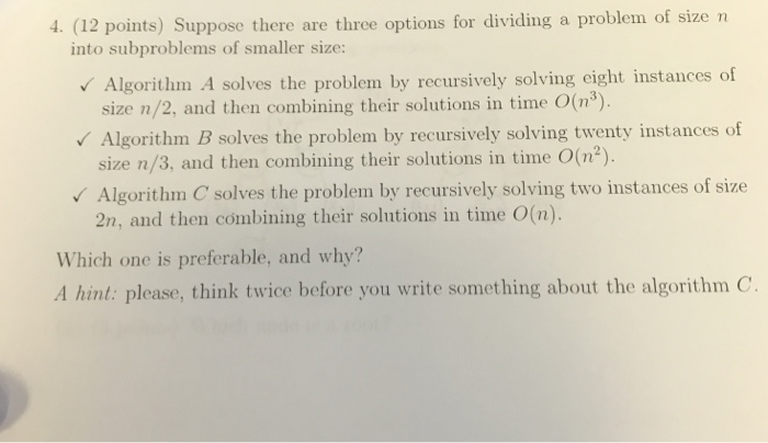 Solved 4. (12 points) Suppose there are three options for | Chegg.com