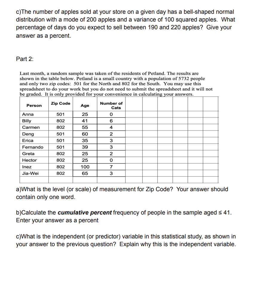 Solved Statistics Exam Practice Part 1: A)The Number Of | Chegg.com