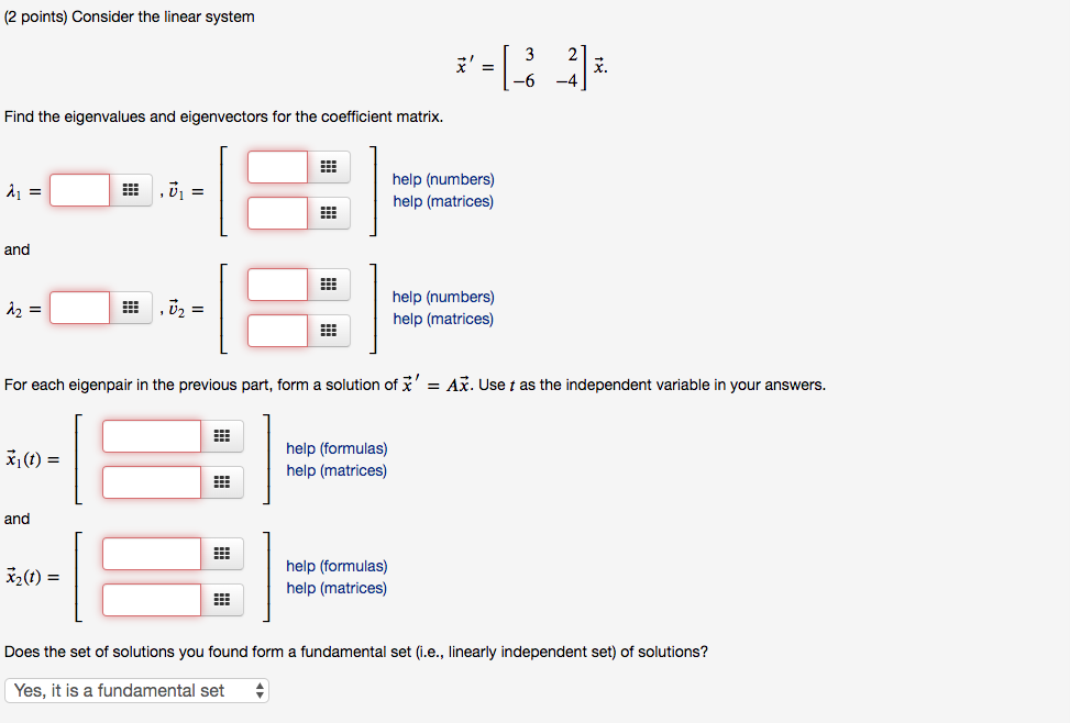 Solved (2 points) Consider the linear system Find the | Chegg.com