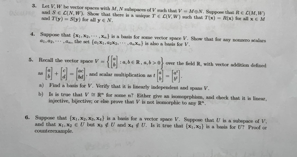 Solved 3 Let V W Be Vector Spaces With M N Subspaces O Chegg Com