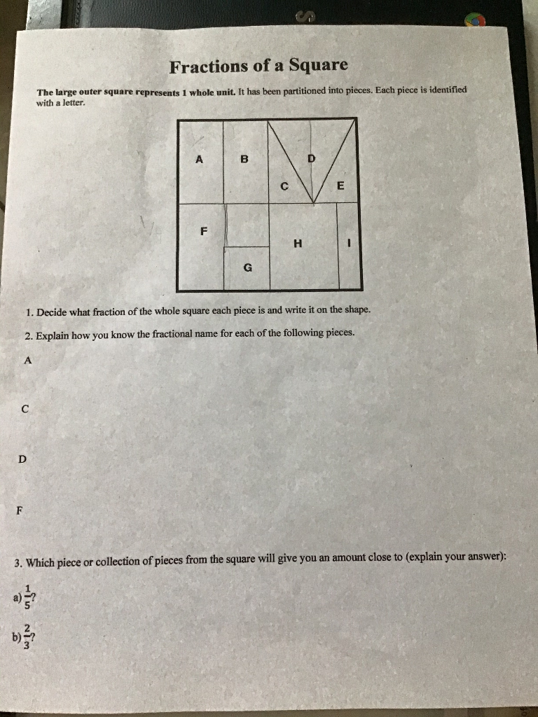 Solved Fractions Of A Square The Large Outer Square Chegg Com