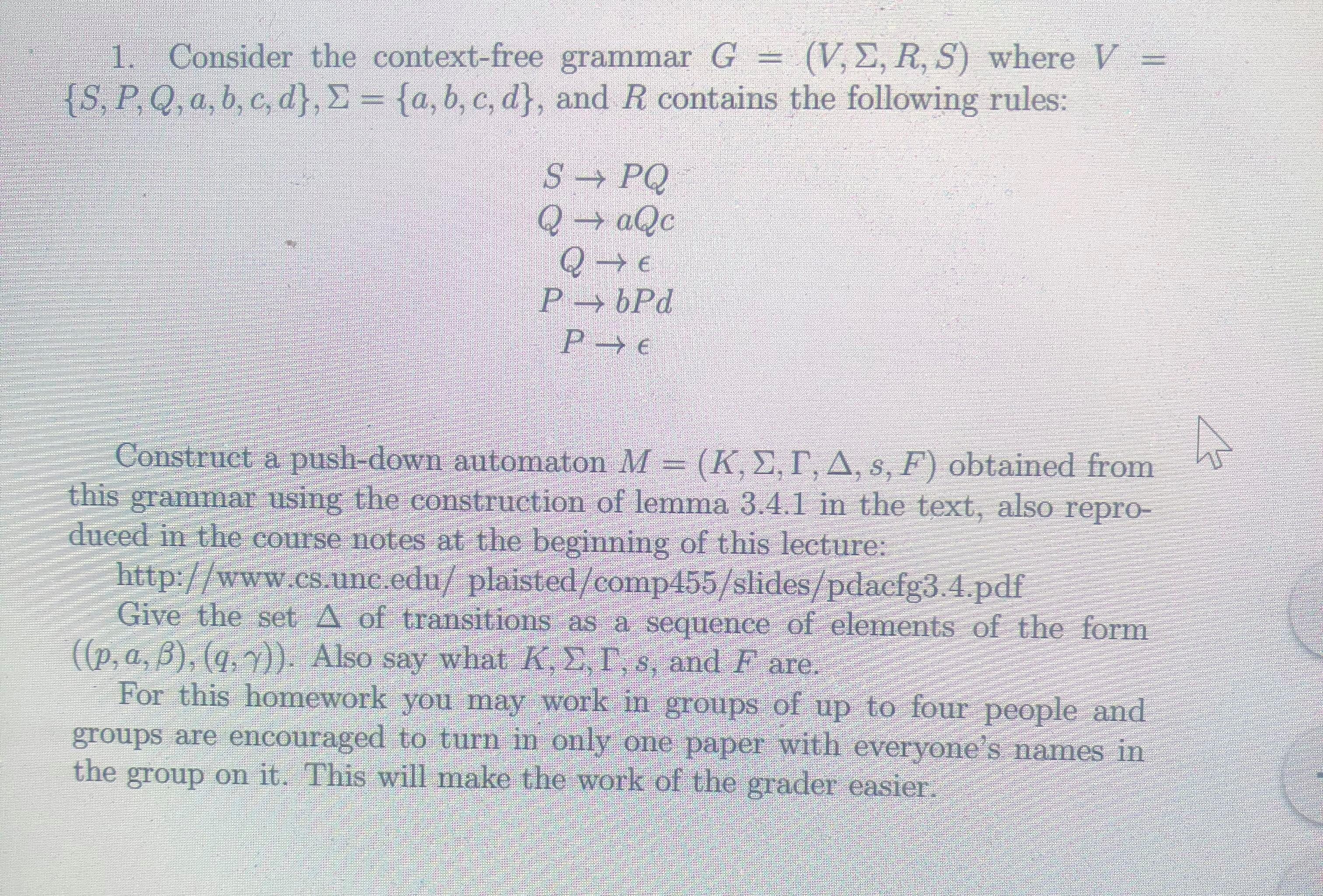 Solved 11 1. Consider the context-free grammar G = (V, 2, R, | Chegg.com