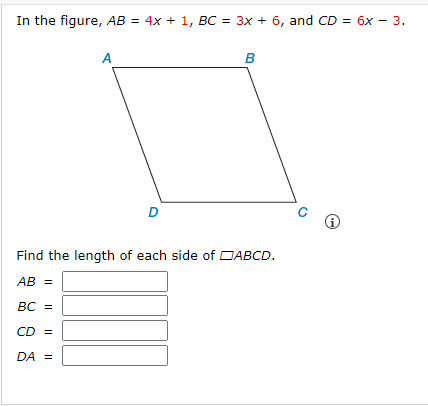 Solved In the figure, AB = 4x + 1, BC = 3x + 6, and CD = 6x | Chegg.com