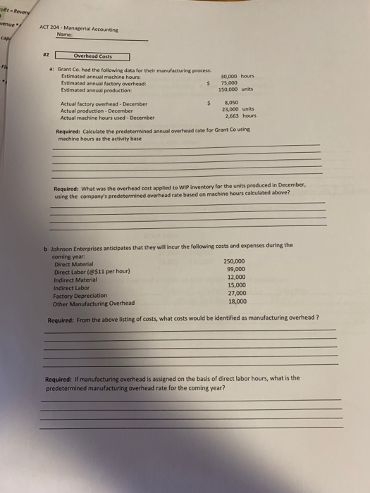 Solved ACT 204Managerial Accounting a Grant Co, had the