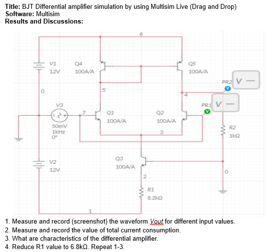 Solved Title BJT Differential amplifier simulation by using