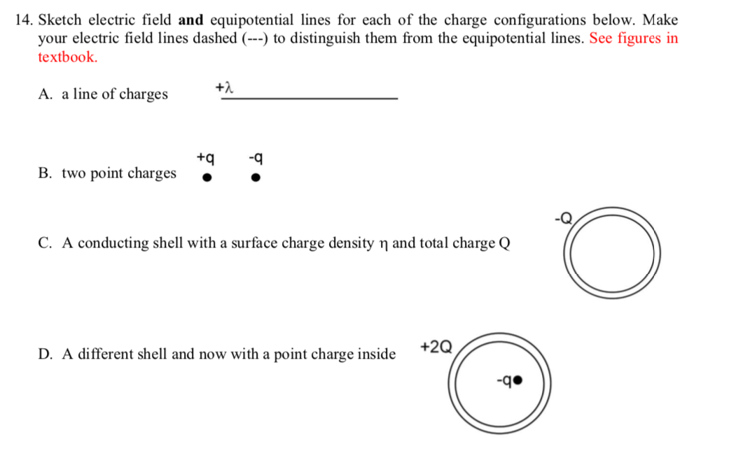 Solved 14. Sketch electric field and equipotential lines for | Chegg.com