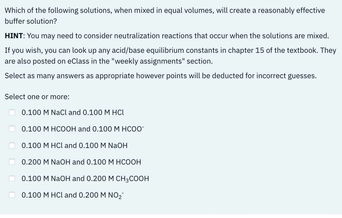 Solved Which Of The Following Solutions, When Mixed In Equal | Chegg.com