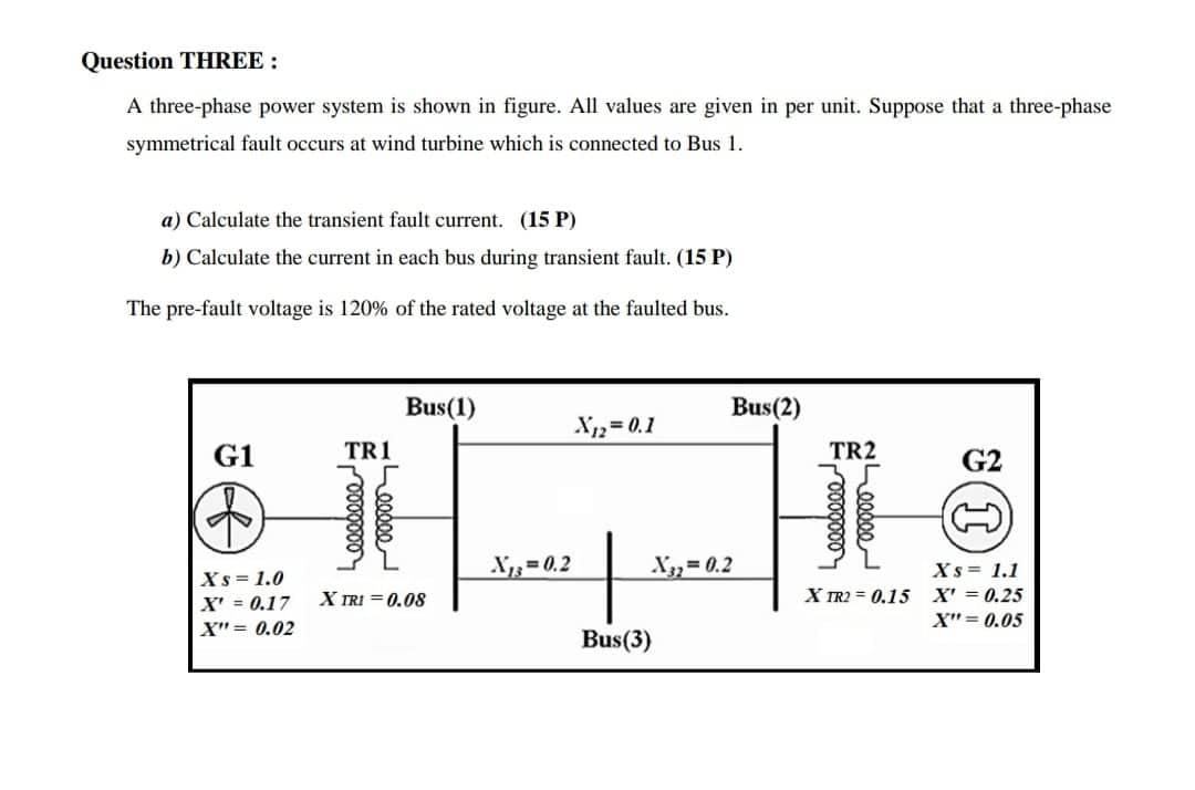 Solved Question THREE : A three-phase power system is shown | Chegg.com