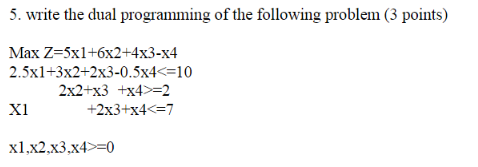 Solved 5. write the dual programming of the following | Chegg.com
