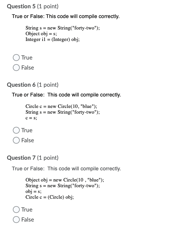 Solved Question 5 (1 point) True or False: This code will | Chegg.com