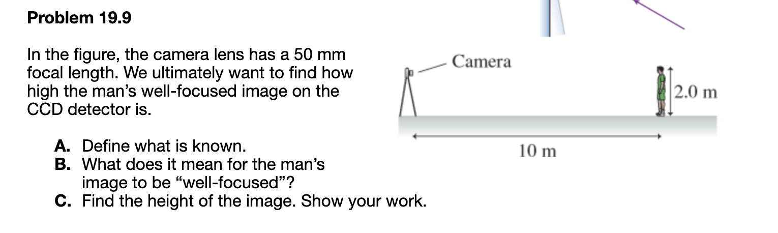 Solved Problem 19.9 Camera In the figure, the camera lens | Chegg.com