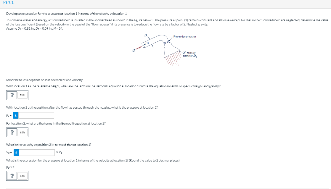 Solved Part 1 Develop an expression for the pressure at | Chegg.com