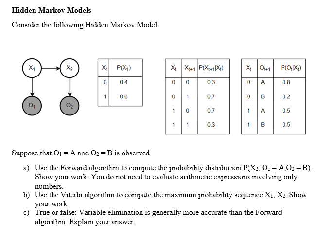 Hidden Markov Models Consider the following Hidden | Chegg.com