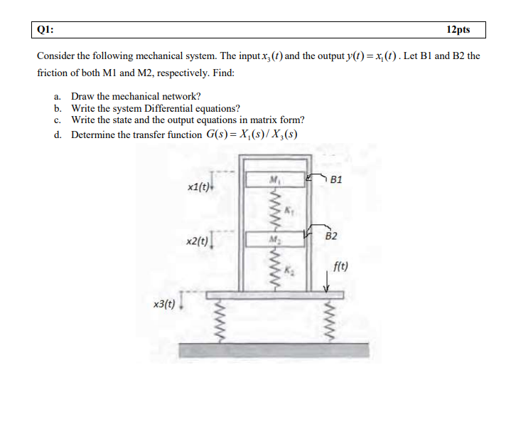 Solved Q1 12pts Consider The Following Mechanical System Chegg Com