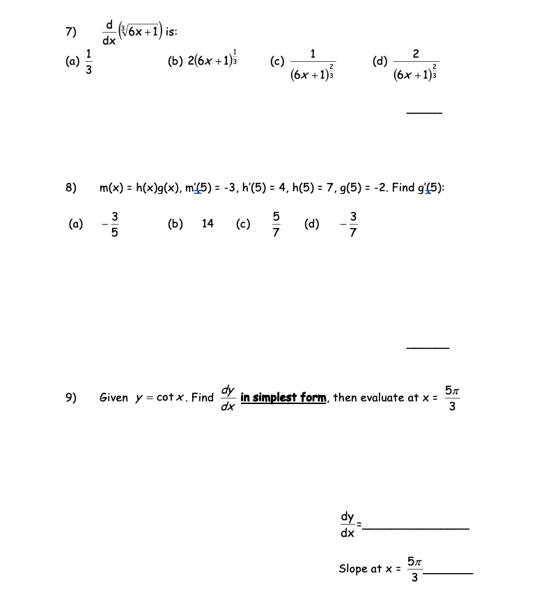 Solved 7) (16x +1) is: dx 1 N (a) (b) 2(6x +1); (c) (d) 2 2 | Chegg.com