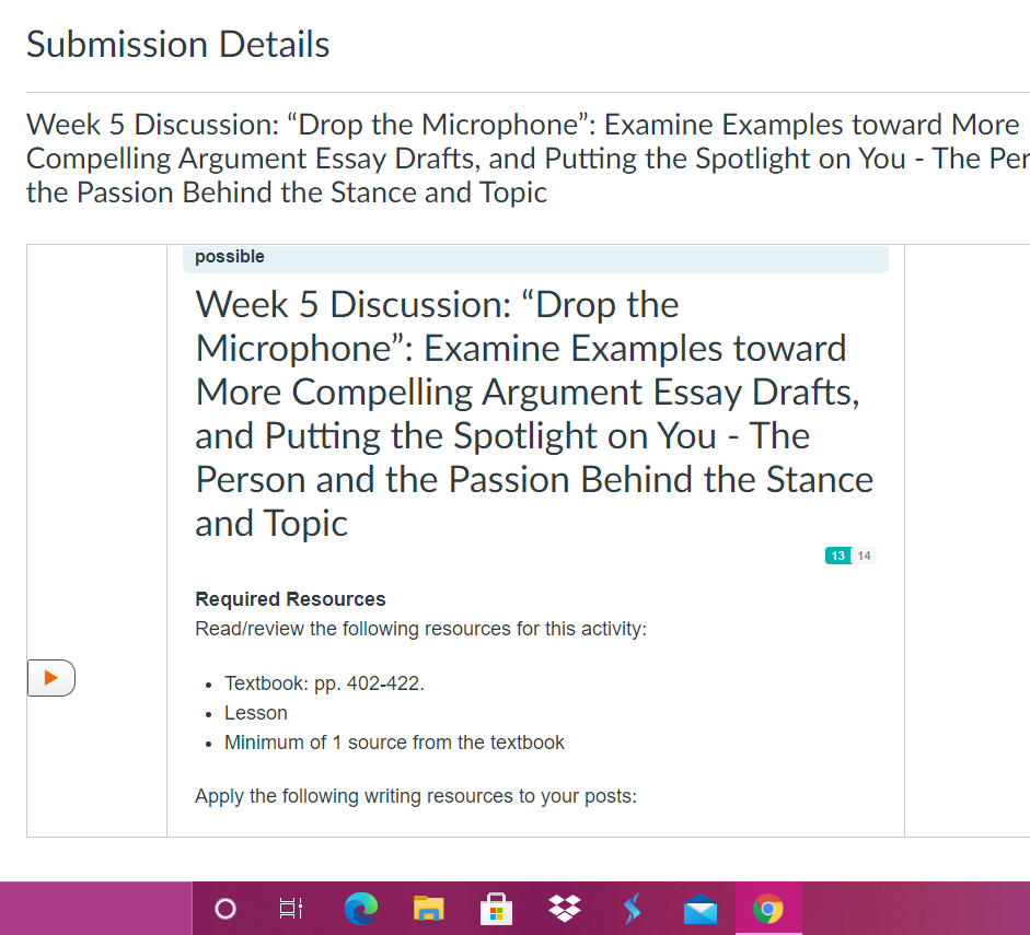 Submission Details Week 5 Discussion "Drop the