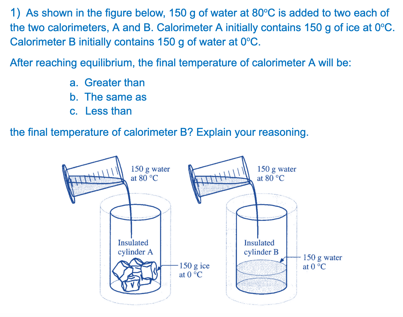 Solved 1) As Shown In The Figure Below, 150 G Of Water At | Chegg.com