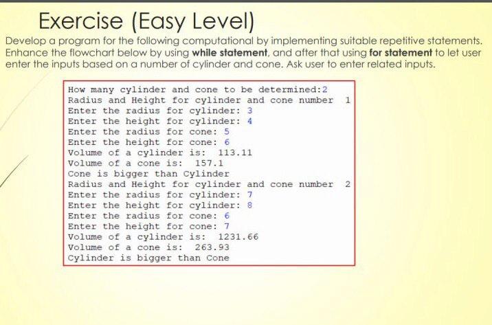 Solved Exercise (Easy Level) Develop a program for the | Chegg.com