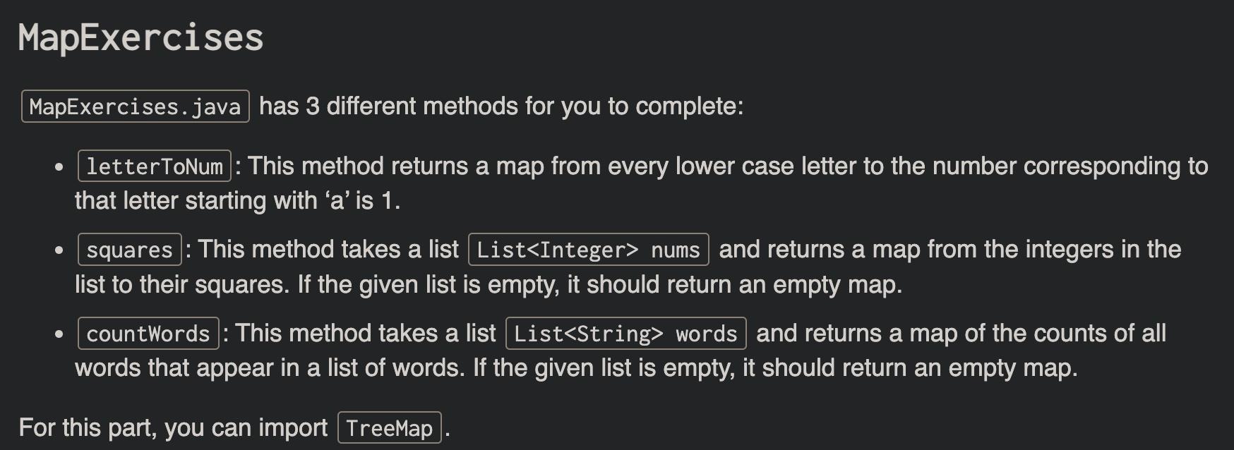 Solved MapExercises has 3 different methods for you to | Chegg.com
