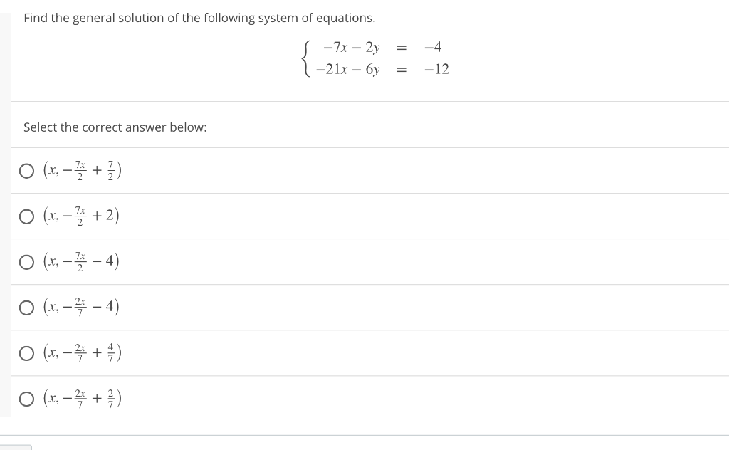 find the general solution of the following system of equations