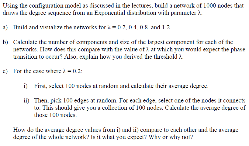 Solved Using The Configuration Model As Discussed In The | Chegg.com