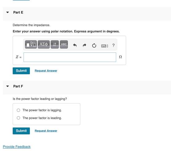 Solved The phasor voltage across a certain load is Part A | Chegg.com