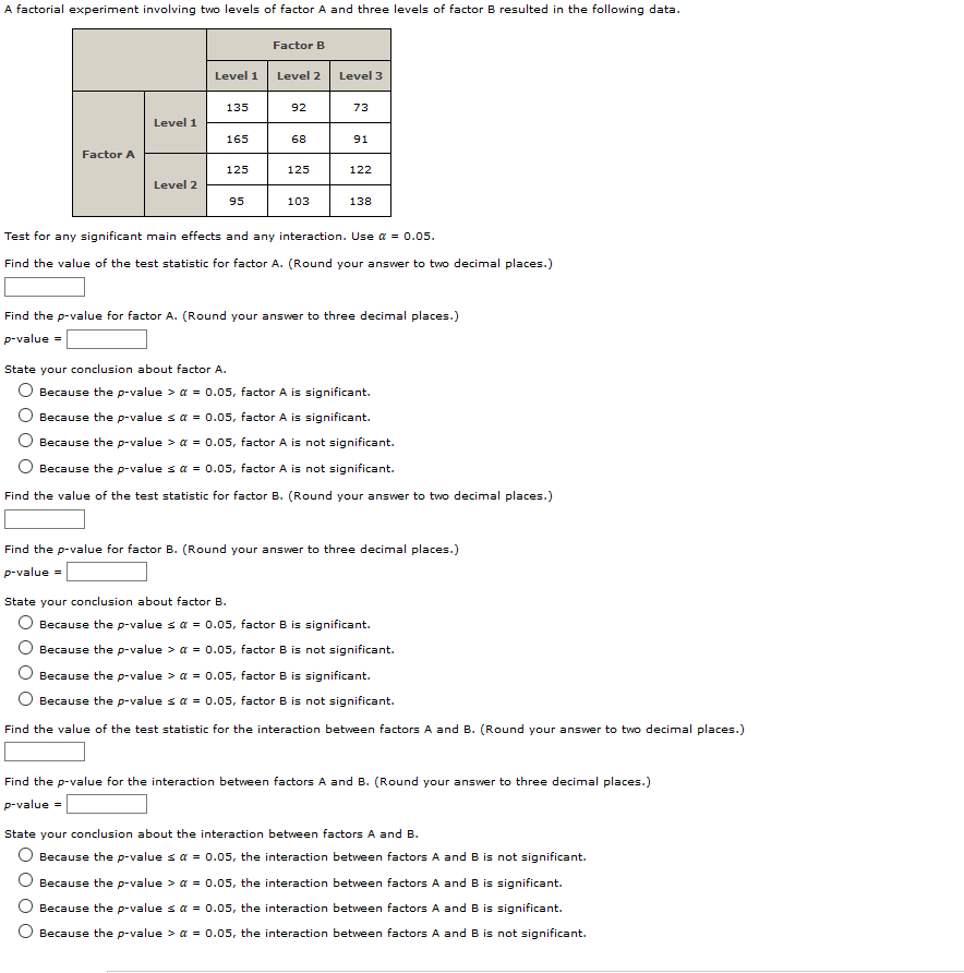 Solved A Factorial Experiment Involving Two Levels Of Factor | Chegg.com