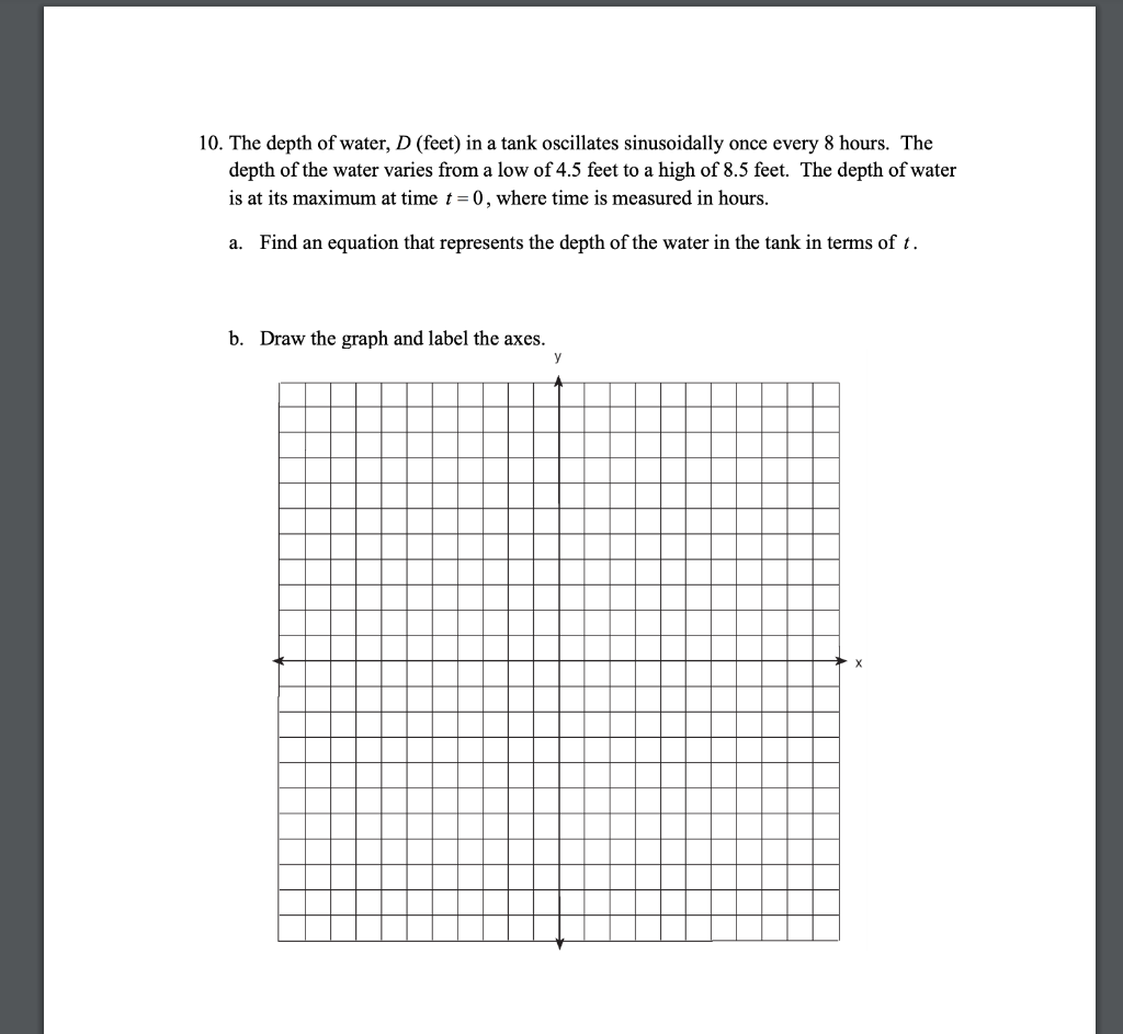 Solved 10. The depth of water, D (feet) in a tank oscillates | Chegg.com
