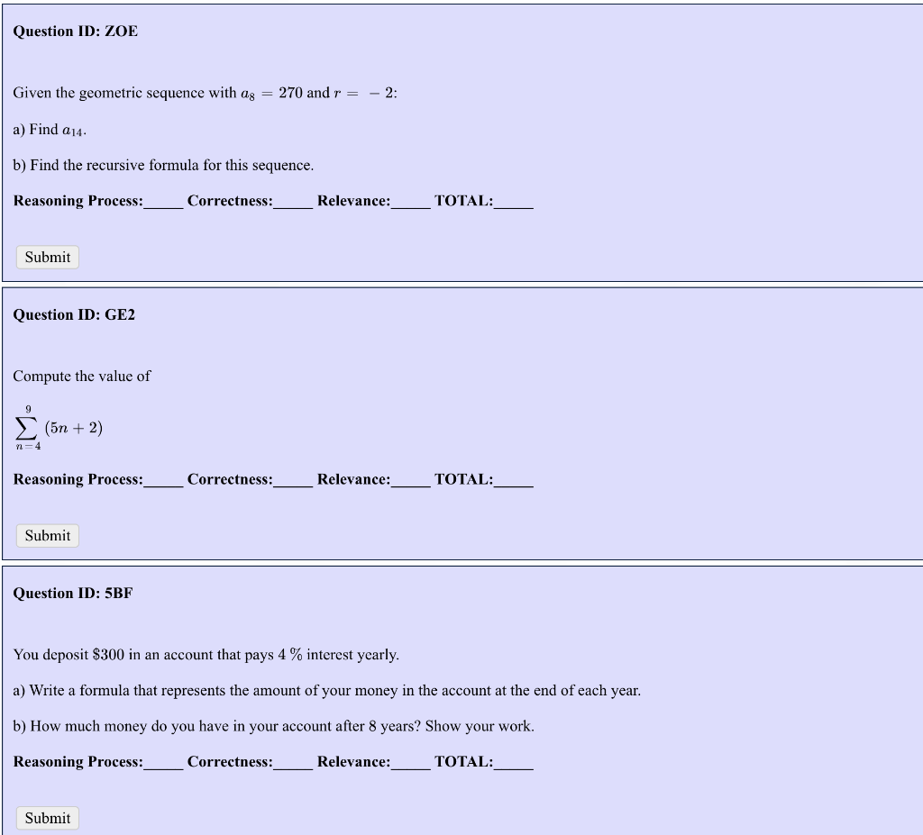 Solved Question ID: ZOE Given the geometric sequence with ag | Chegg.com