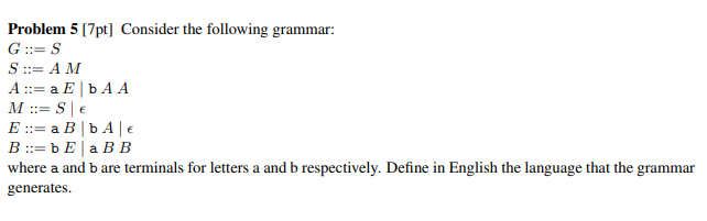 Problem 5 7pt Consider The Following Grammar G S Chegg Com