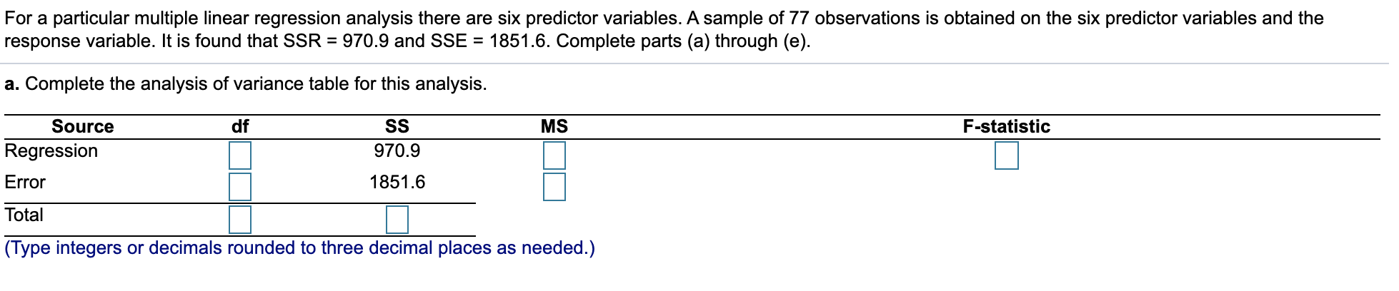 Solved For a particular multiple linear regression analysis | Chegg.com