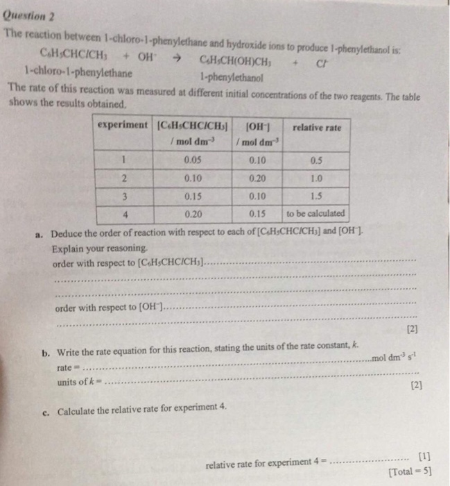Solved Question 2 The reaction between | Chegg.com