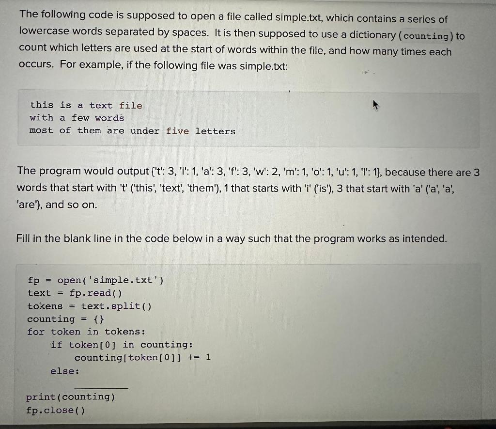 Solved The following code is supposed to open a file called | Chegg.com