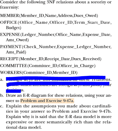 Solved Consider The Following 3NF Relations About A Sorority | Chegg.com