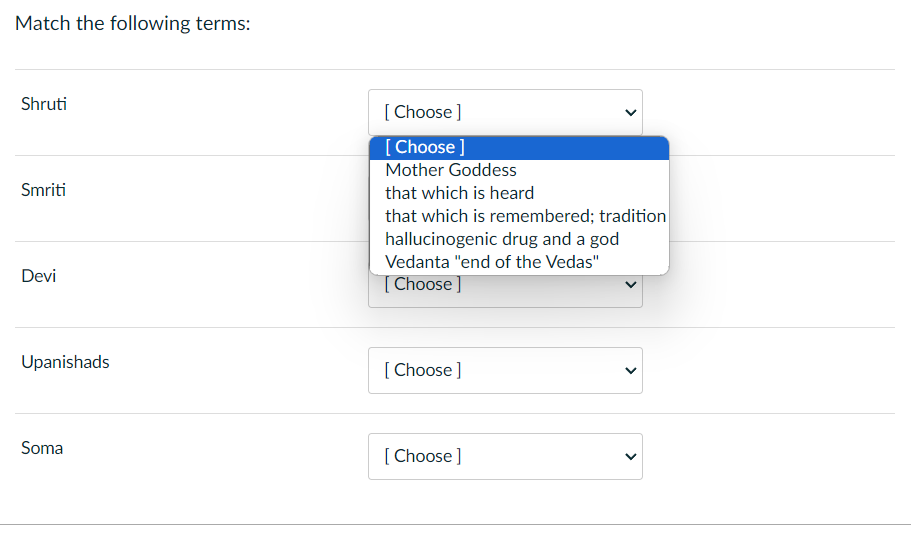 Match the following terms: Shruti Smriti Devi | Chegg.com