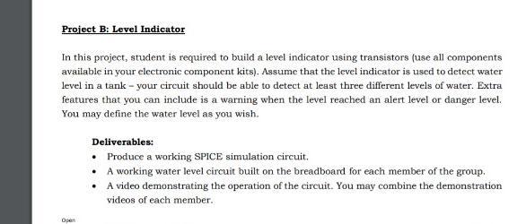 Solved Project B: Level Indicator In This Project, Student | Chegg.com