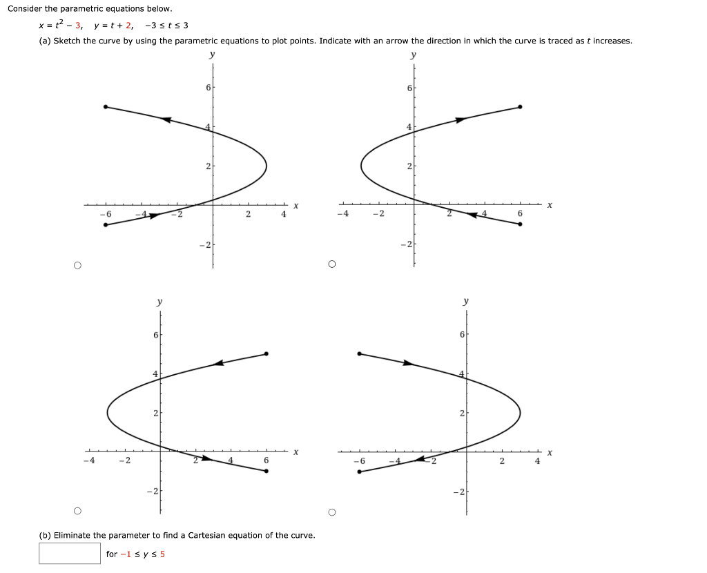 Solved Consider the parametric equations below. X = 2 - 3, y | Chegg.com