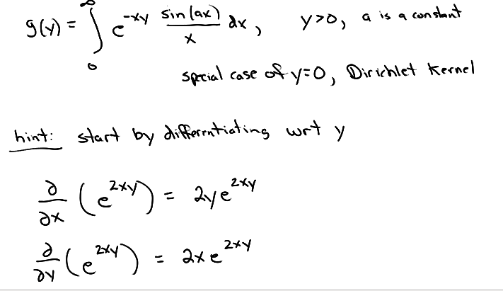 Solved 967) = g( so -xy sin lax) с x ax) y>o, a is a | Chegg.com