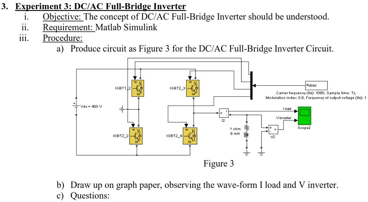 Solved 3. Experiment 3: DC/AC Full-Bridge Inverter i. | Chegg.com