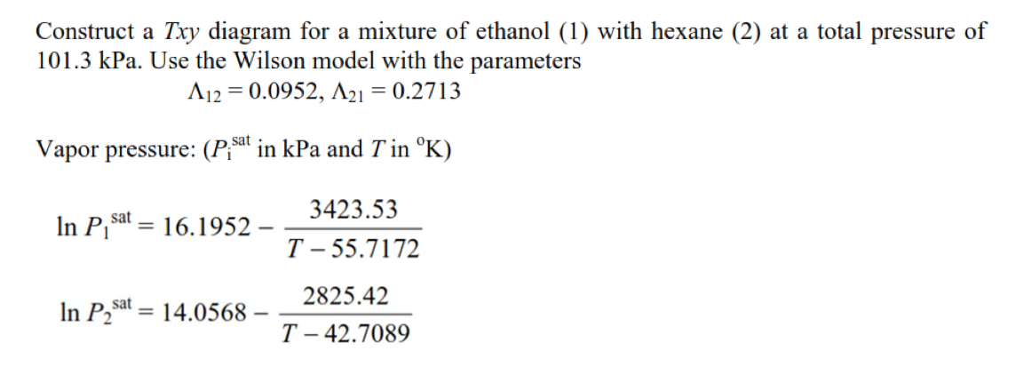 Solved Construct a Txy diagram for a mixture of ethanol (1) | Chegg.com