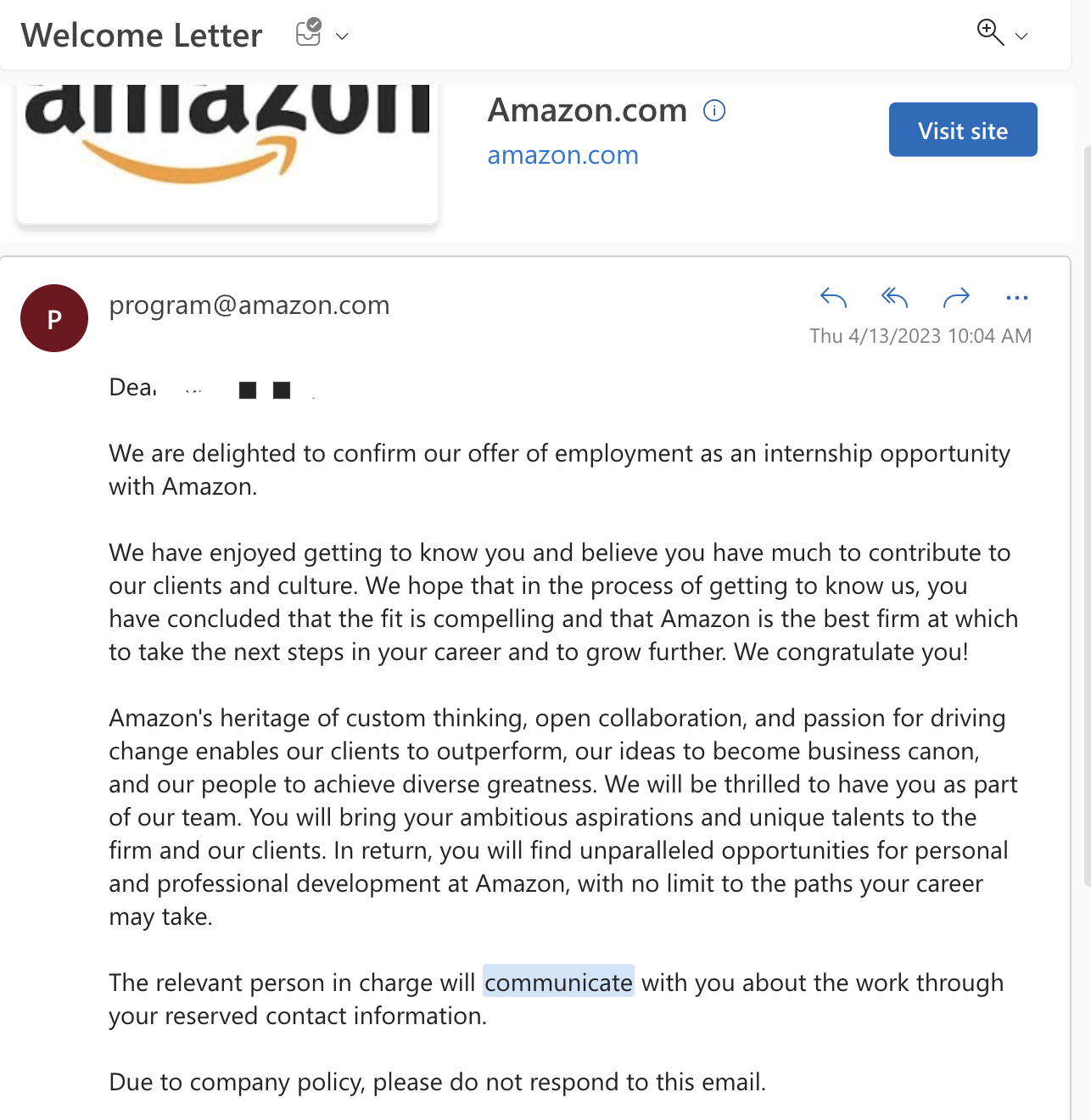 Solved We are delighted to confirm our offer of employment