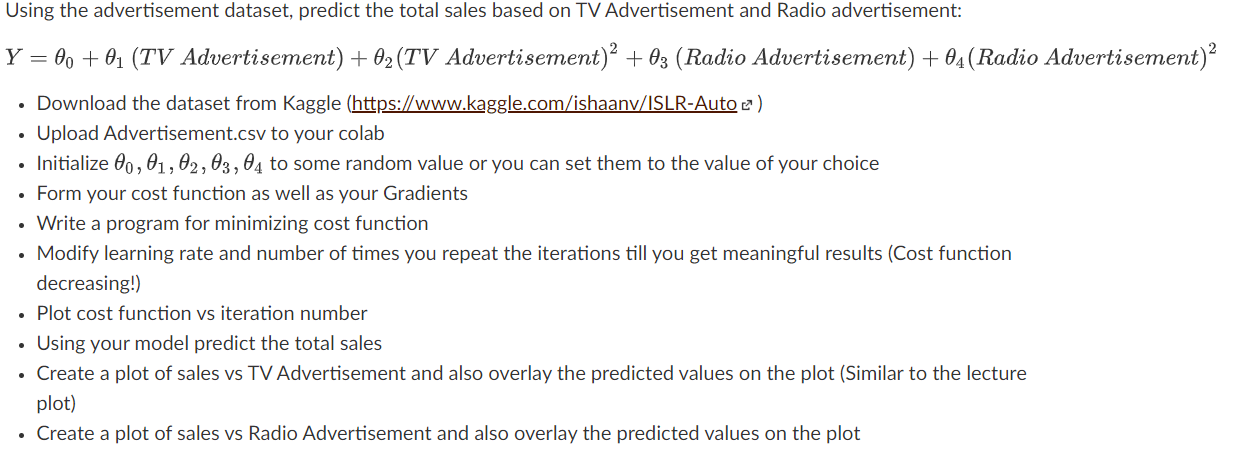 Solved Using the advertisement dataset, predict the total | Chegg.com
