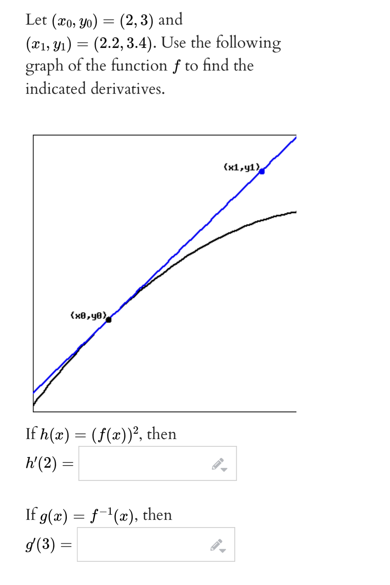 Solved Let (x0,y0)=(2,3) And (x1,y1)=(2.2,3.4). Use The | Chegg.com