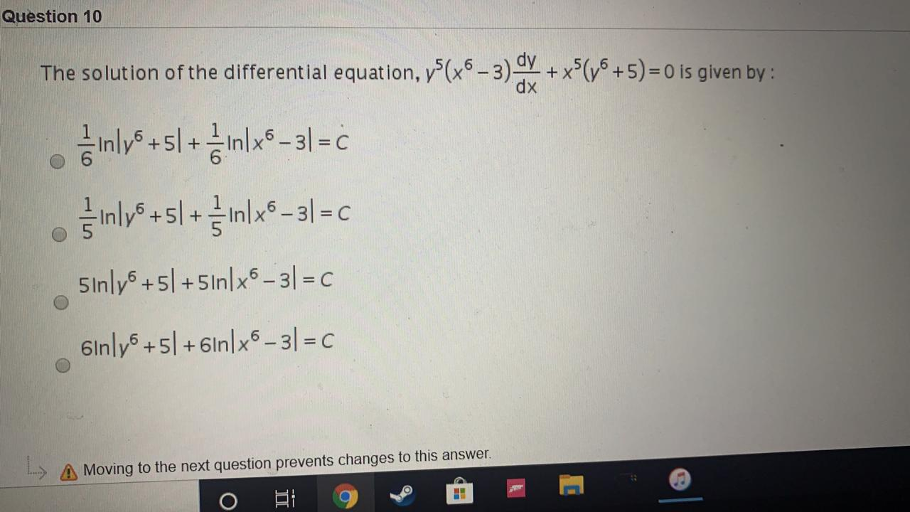 Solved Question 10 The solution of the differential | Chegg.com