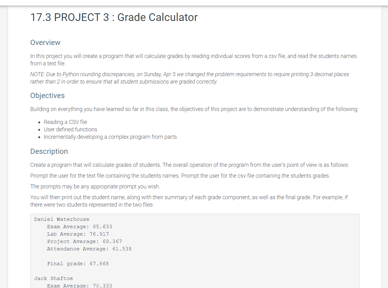 Solved 17 3 project 3 grade calculator overview in this chegg